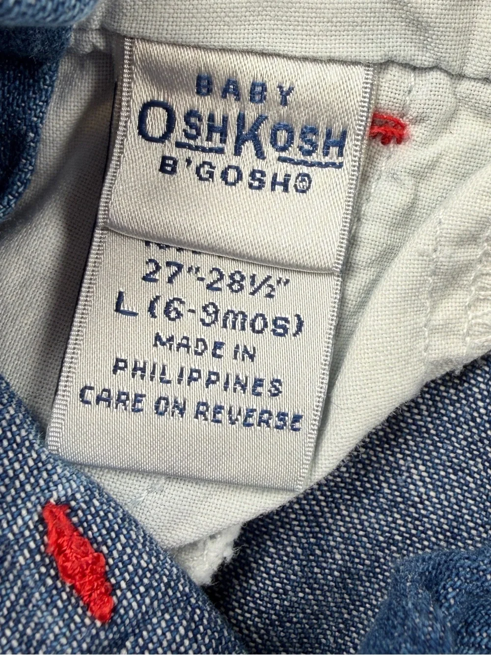 VTG Baby Oshkosh B’Gosh Denim L 6-9M Shortalls Embroidered Little Red Tow Truck